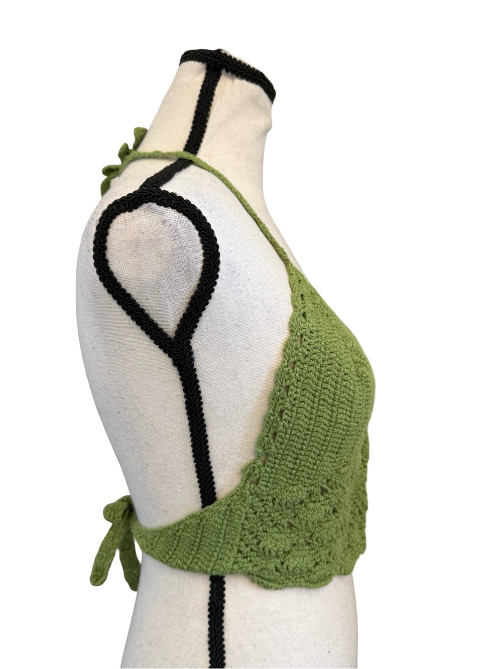 Lakhays Handmade Crochet Halter Top Green Cotton Boho Festival Swim Cover Up - Picture 5 of 13